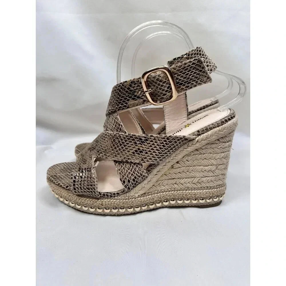 Seven Dials Somerset Size 8.5 Snakeskin Print Wedges Platforms Espadrille Raffia